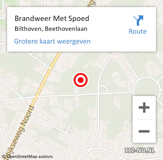 Locatie op kaart van de 112 melding: Brandweer Met Spoed Naar Bilthoven, Beethovenlaan op 18 december 2023 21:19