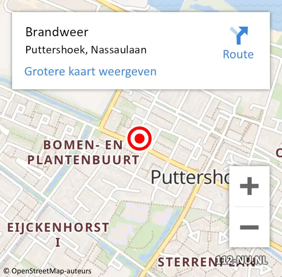 Locatie op kaart van de 112 melding: Brandweer Puttershoek, Nassaulaan op 18 december 2023 21:39