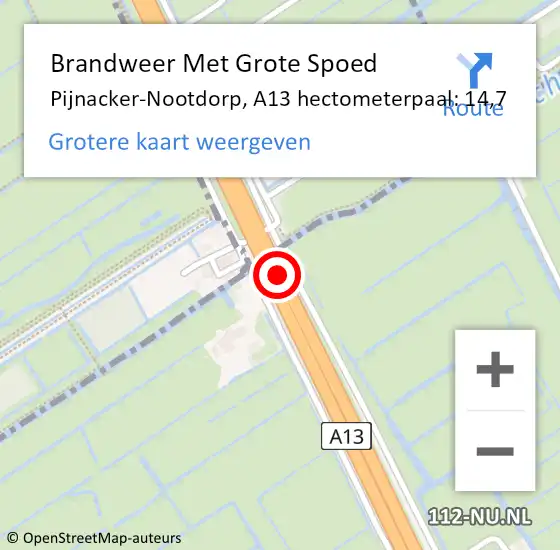 Locatie op kaart van de 112 melding: Brandweer Met Grote Spoed Naar Pijnacker-Nootdorp, A13 hectometerpaal: 14,7 op 18 december 2023 21:47