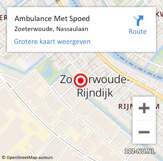 Locatie op kaart van de 112 melding: Ambulance Met Spoed Naar Zoeterwoude, Nassaulaan op 18 december 2023 22:12