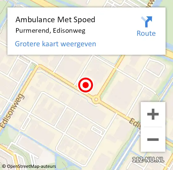 Locatie op kaart van de 112 melding: Ambulance Met Spoed Naar Purmerend, Edisonweg op 18 december 2023 22:30