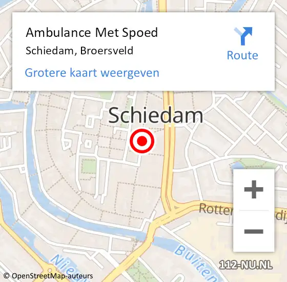 Locatie op kaart van de 112 melding: Ambulance Met Spoed Naar Schiedam, Broersveld op 18 december 2023 22:31