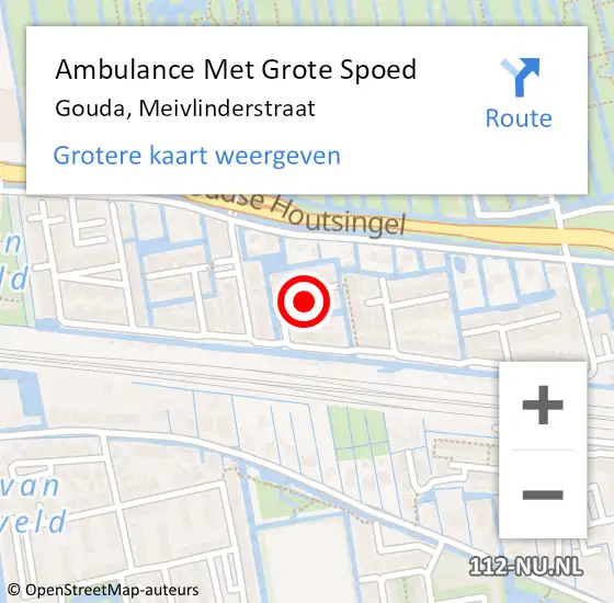 Locatie op kaart van de 112 melding: Ambulance Met Grote Spoed Naar Gouda, Meivlinderstraat op 18 december 2023 23:02