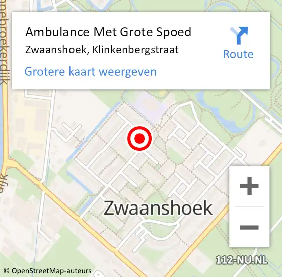 Locatie op kaart van de 112 melding: Ambulance Met Grote Spoed Naar Zwaanshoek, Klinkenbergstraat op 18 december 2023 23:33