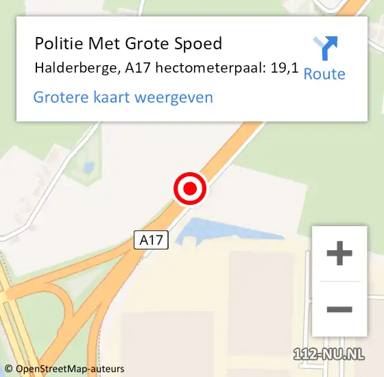 Locatie op kaart van de 112 melding: Politie Met Grote Spoed Naar Halderberge, A17 hectometerpaal: 19,1 op 19 december 2023 00:18