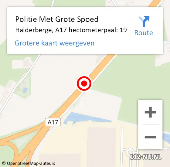 Locatie op kaart van de 112 melding: Politie Met Grote Spoed Naar Halderberge, A17 hectometerpaal: 19 op 19 december 2023 00:20