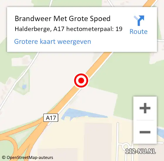 Locatie op kaart van de 112 melding: Brandweer Met Grote Spoed Naar Halderberge, A17 hectometerpaal: 19 op 19 december 2023 00:20
