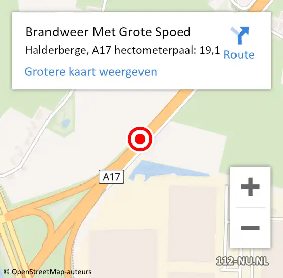 Locatie op kaart van de 112 melding: Brandweer Met Grote Spoed Naar Halderberge, A17 hectometerpaal: 19,1 op 19 december 2023 00:23