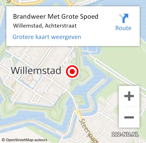 Locatie op kaart van de 112 melding: Brandweer Met Grote Spoed Naar Willemstad, Achterstraat op 19 december 2023 00:29