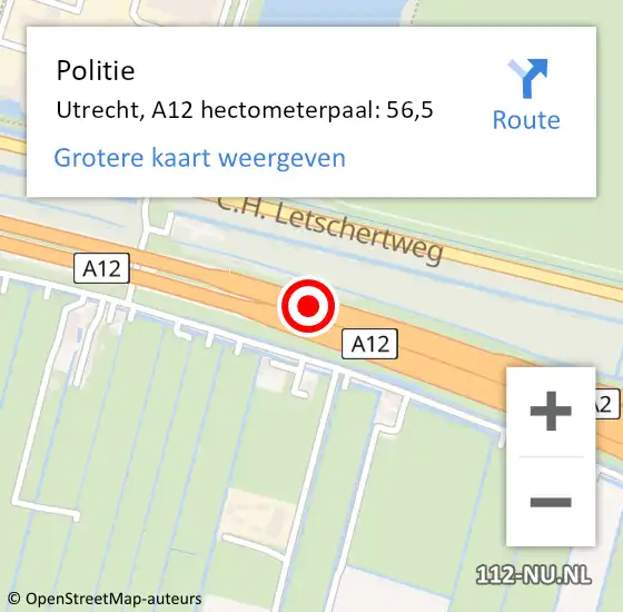 Locatie op kaart van de 112 melding: Politie Utrecht, A12 hectometerpaal: 56,5 op 19 december 2023 01:42