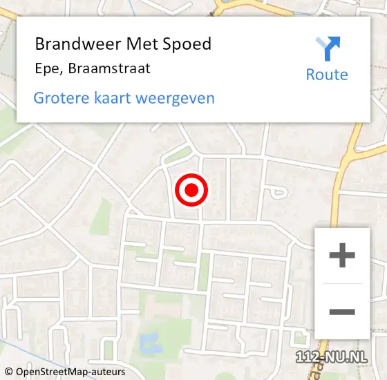 Locatie op kaart van de 112 melding: Brandweer Met Spoed Naar Epe, Braamstraat op 19 december 2023 01:47