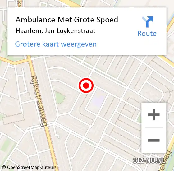 Locatie op kaart van de 112 melding: Ambulance Met Grote Spoed Naar Haarlem, Jan Luykenstraat op 19 december 2023 02:40