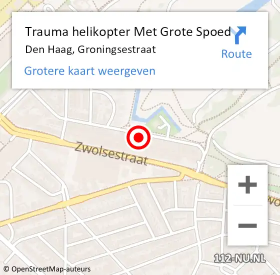 Locatie op kaart van de 112 melding: Trauma helikopter Met Grote Spoed Naar Den Haag, Groningsestraat op 19 december 2023 02:57