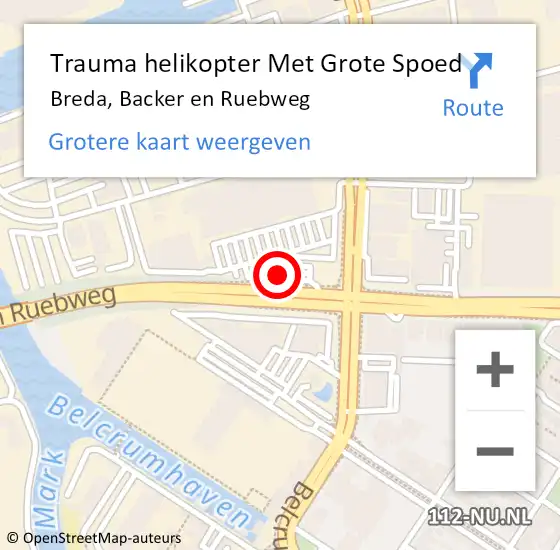 Locatie op kaart van de 112 melding: Trauma helikopter Met Grote Spoed Naar Breda, Backer en Ruebweg op 19 december 2023 06:12