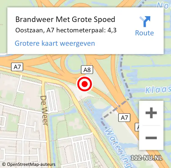 Locatie op kaart van de 112 melding: Brandweer Met Grote Spoed Naar Oostzaan, A7 hectometerpaal: 4,3 op 19 december 2023 07:12