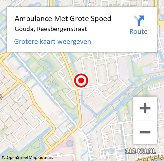 Locatie op kaart van de 112 melding: Ambulance Met Grote Spoed Naar Gouda, Raesbergenstraat op 19 december 2023 07:14