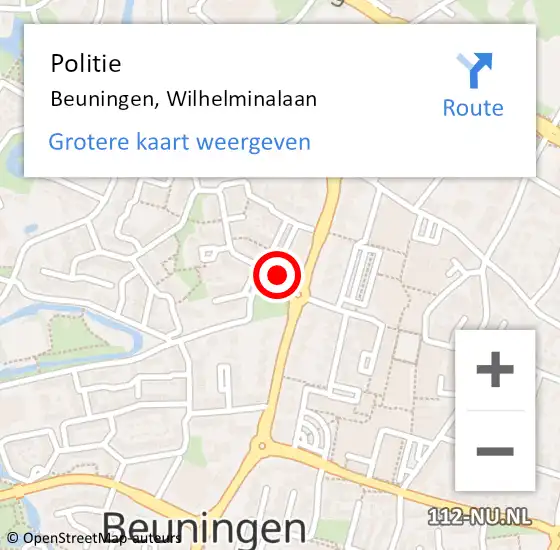 Locatie op kaart van de 112 melding: Politie Beuningen, Wilhelminalaan op 19 december 2023 07:32