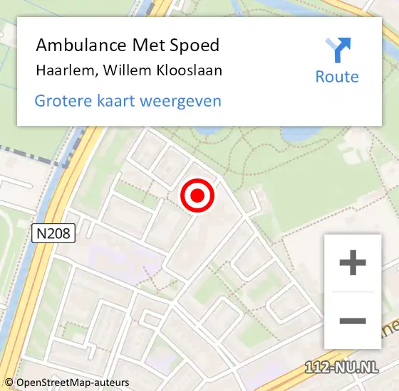 Locatie op kaart van de 112 melding: Ambulance Met Spoed Naar Haarlem, Willem Klooslaan op 19 december 2023 07:36