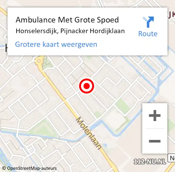 Locatie op kaart van de 112 melding: Ambulance Met Grote Spoed Naar Honselersdijk, Pijnacker Hordijklaan op 19 december 2023 07:40