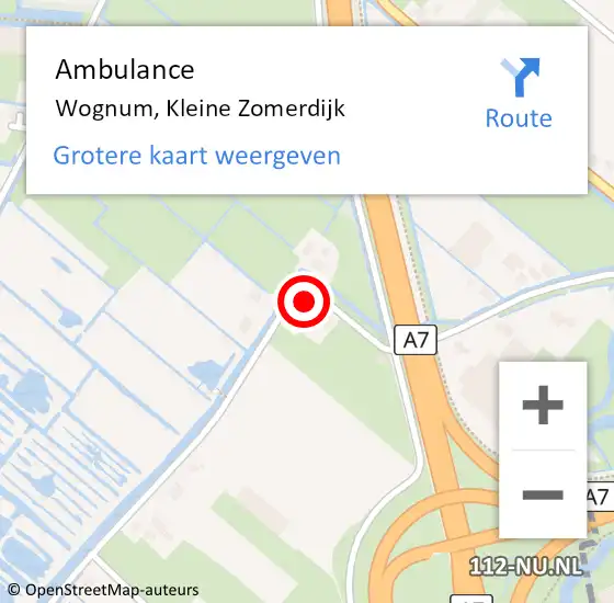 Locatie op kaart van de 112 melding: Ambulance Wognum, Kleine Zomerdijk op 19 december 2023 07:58