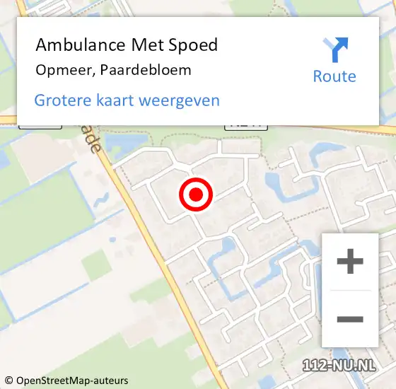Locatie op kaart van de 112 melding: Ambulance Met Spoed Naar Opmeer, Paardebloem op 19 december 2023 08:17
