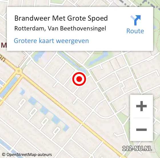 Locatie op kaart van de 112 melding: Brandweer Met Grote Spoed Naar Rotterdam, Van Beethovensingel op 19 december 2023 08:22