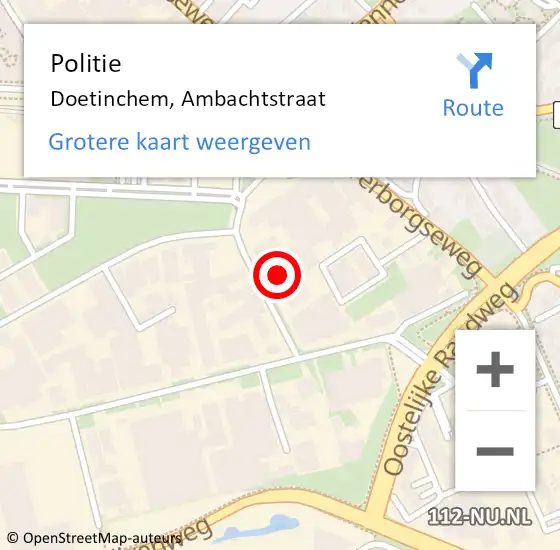 Locatie op kaart van de 112 melding: Politie Doetinchem, Ambachtstraat op 19 december 2023 08:30