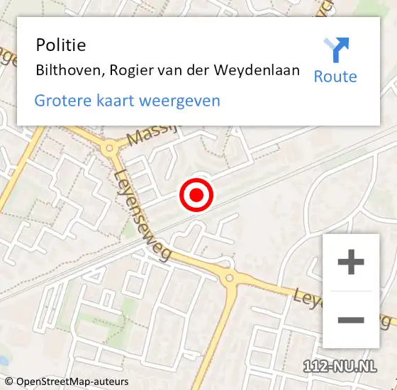 Locatie op kaart van de 112 melding: Politie Bilthoven, Rogier van der Weydenlaan op 19 december 2023 08:30