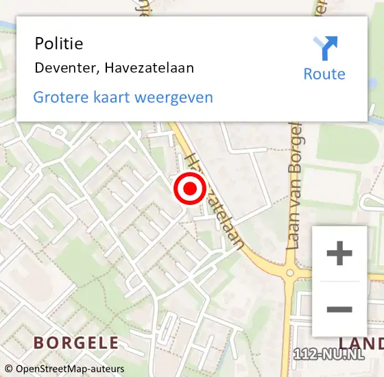 Locatie op kaart van de 112 melding: Politie Deventer, Havezatelaan op 19 december 2023 08:33