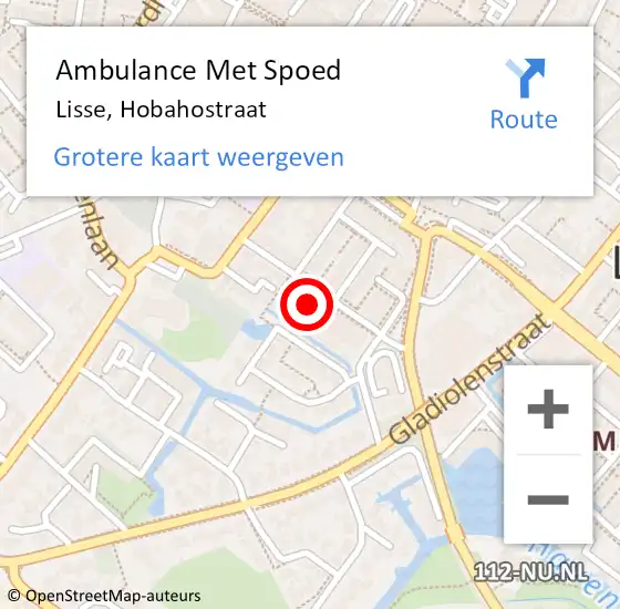 Locatie op kaart van de 112 melding: Ambulance Met Spoed Naar Lisse, Hobahostraat op 19 december 2023 08:34