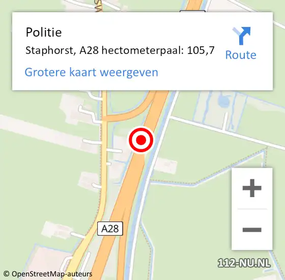 Locatie op kaart van de 112 melding: Politie Staphorst, A28 hectometerpaal: 105,7 op 19 december 2023 08:57