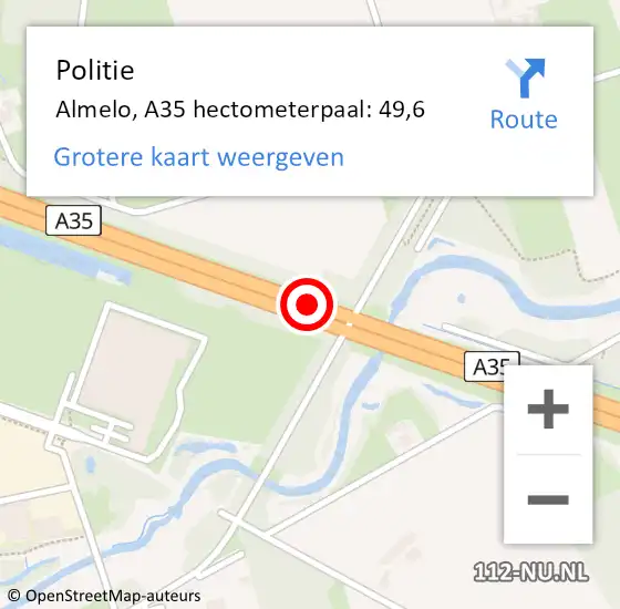 Locatie op kaart van de 112 melding: Politie Almelo, A35 hectometerpaal: 49,6 op 19 december 2023 09:00