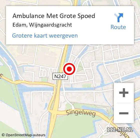 Locatie op kaart van de 112 melding: Ambulance Met Grote Spoed Naar Edam, Wijngaardsgracht op 19 december 2023 09:09