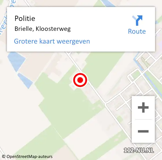 Locatie op kaart van de 112 melding: Politie Brielle, Kloosterweg op 19 december 2023 09:11