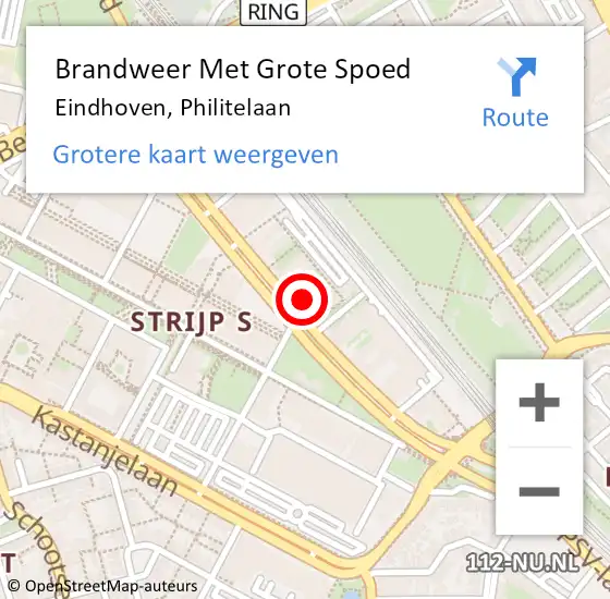 Locatie op kaart van de 112 melding: Brandweer Met Grote Spoed Naar Eindhoven, Philitelaan op 19 december 2023 09:18