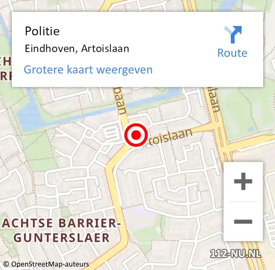 Locatie op kaart van de 112 melding: Politie Eindhoven, Artoislaan op 19 december 2023 09:31