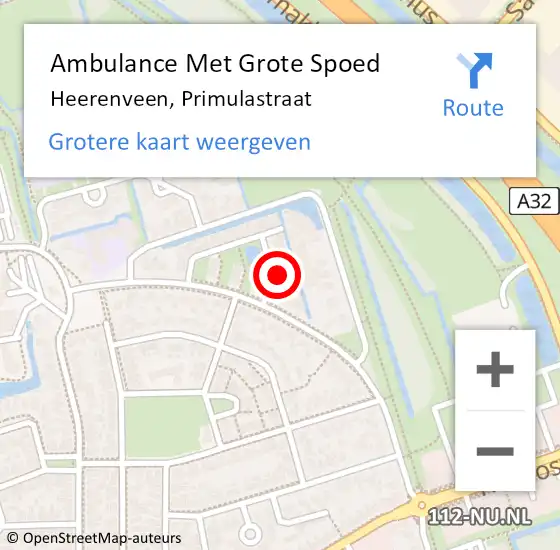 Locatie op kaart van de 112 melding: Ambulance Met Grote Spoed Naar Heerenveen, Primulastraat op 14 oktober 2013 23:56