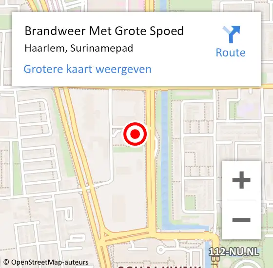 Locatie op kaart van de 112 melding: Brandweer Met Grote Spoed Naar Haarlem, Surinamepad op 19 december 2023 09:49