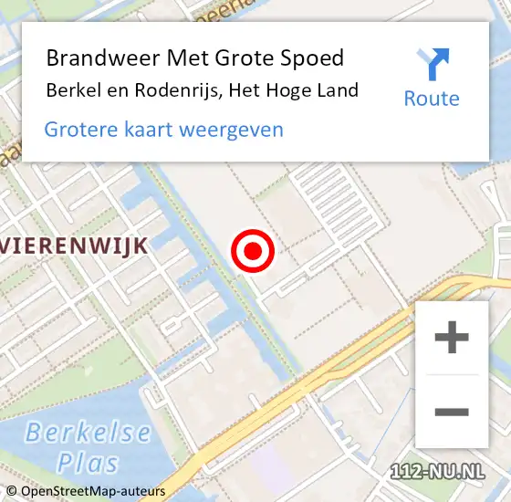 Locatie op kaart van de 112 melding: Brandweer Met Grote Spoed Naar Berkel en Rodenrijs, Het Hoge Land op 19 december 2023 09:56