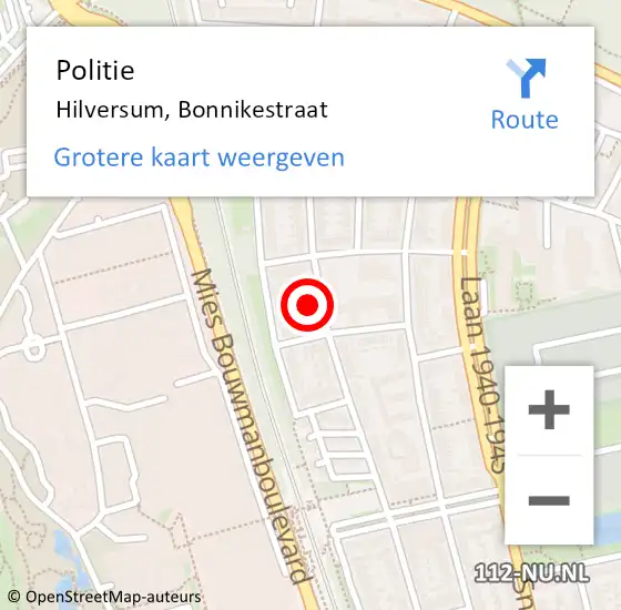 Locatie op kaart van de 112 melding: Politie Hilversum, Bonnikestraat op 19 december 2023 10:36