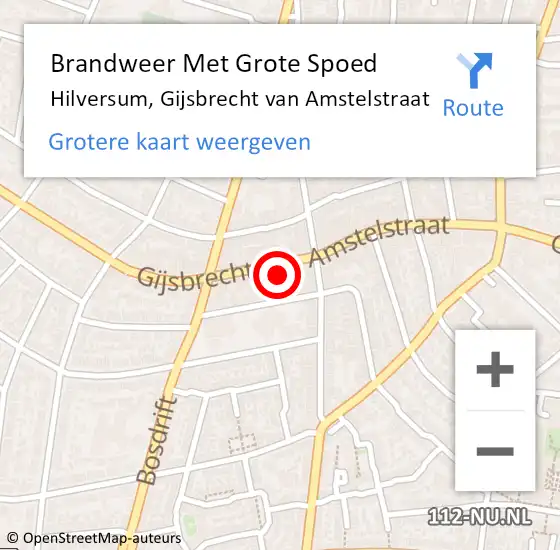 Locatie op kaart van de 112 melding: Brandweer Met Grote Spoed Naar Hilversum, Gijsbrecht van Amstelstraat op 19 december 2023 10:41