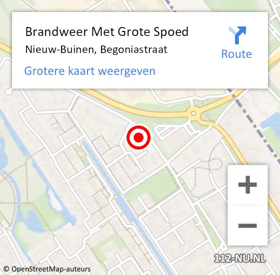 Locatie op kaart van de 112 melding: Brandweer Met Grote Spoed Naar Nieuw-Buinen, Begoniastraat op 19 december 2023 11:37