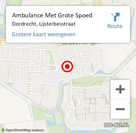 Locatie op kaart van de 112 melding: Ambulance Met Grote Spoed Naar Dordrecht, Lijsterbesstraat op 19 december 2023 11:39