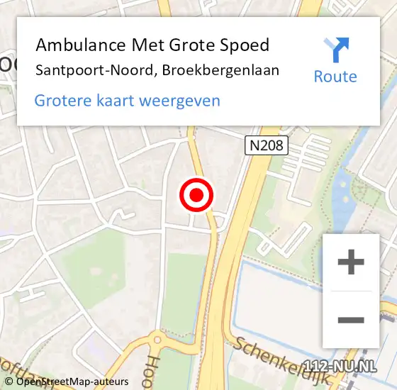 Locatie op kaart van de 112 melding: Ambulance Met Grote Spoed Naar Santpoort-Noord, Broekbergenlaan op 19 december 2023 11:57