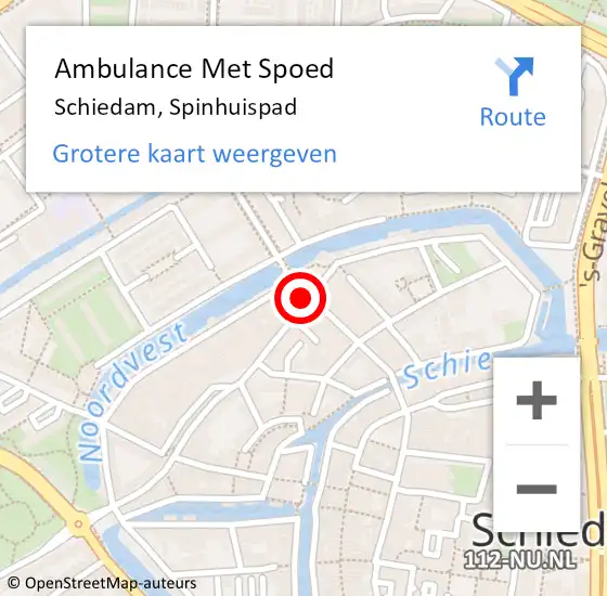 Locatie op kaart van de 112 melding: Ambulance Met Spoed Naar Schiedam, Spinhuispad op 19 december 2023 12:19