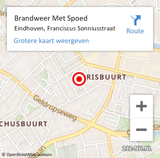 Locatie op kaart van de 112 melding: Brandweer Met Spoed Naar Eindhoven, Franciscus Sonniusstraat op 19 december 2023 12:21