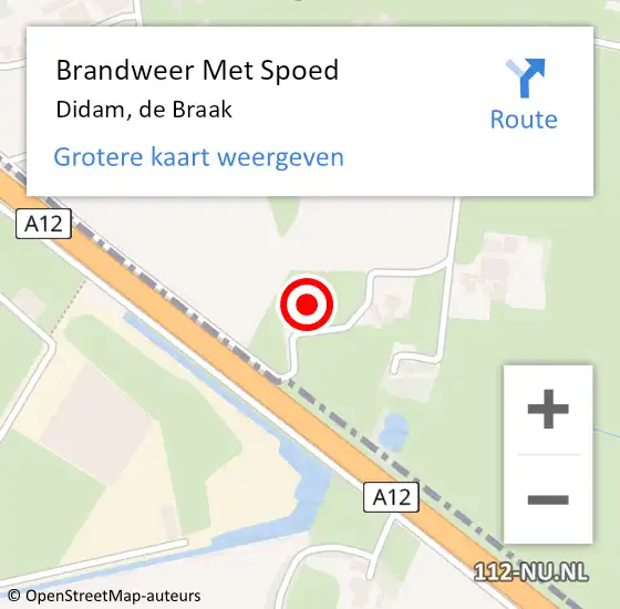 Locatie op kaart van de 112 melding: Brandweer Met Spoed Naar Didam, de Braak op 19 december 2023 12:22