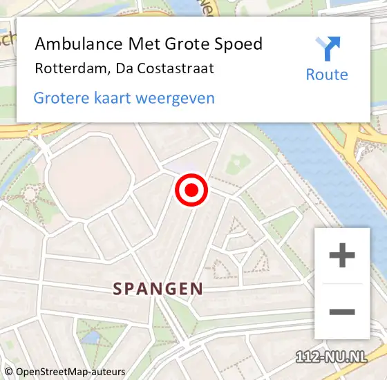 Locatie op kaart van de 112 melding: Ambulance Met Grote Spoed Naar Rotterdam, Da Costastraat op 19 december 2023 12:36