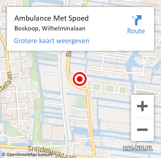 Locatie op kaart van de 112 melding: Ambulance Met Spoed Naar Boskoop, Wilhelminalaan op 19 december 2023 12:53