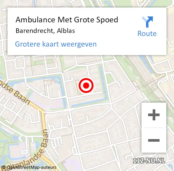 Locatie op kaart van de 112 melding: Ambulance Met Grote Spoed Naar Barendrecht, Alblas op 19 december 2023 13:10